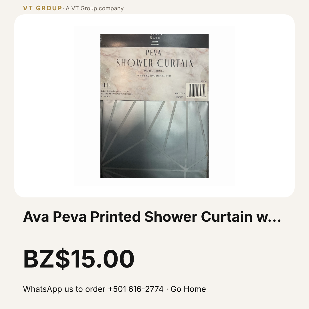 Ava PEVA Printed Shower Curtain with C-Hooks